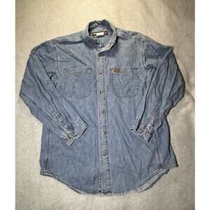 Wrangler Jean Jacket Mens Large Riggs Workwear Button Up Long Sleeve Denim Blue